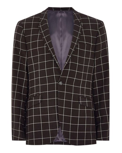 Lyst - Topman And White Windowpane Check Skinny Suit Jacket in Black ...