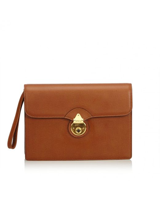 Burberry Vintage Brown Leather Clutch Bag in Brown - Lyst