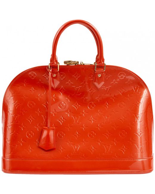 Lyst Louis Vuitton Pre Owned Alma Orange Patent Leather Handbag In Louis Vuitton Pre Owned Alma Orange Patent Leather Handbag Lyst