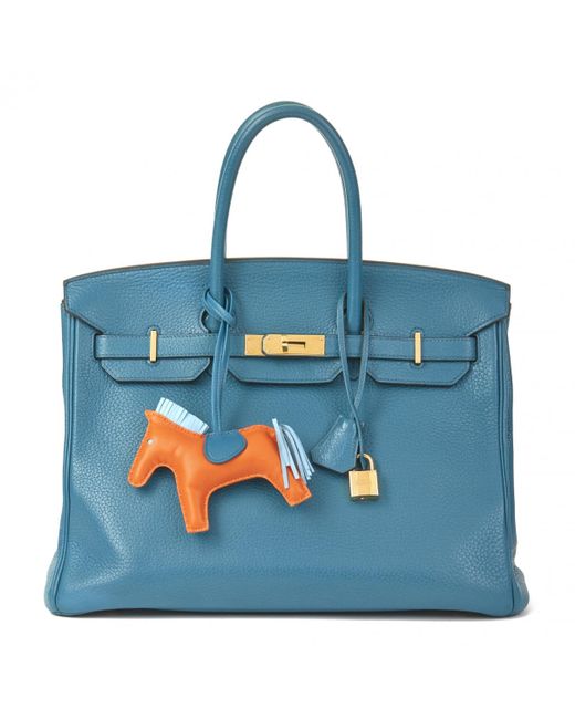 Hermès Pre-owned Birkin 35 Blue Leather Handbags in Blue - Lyst