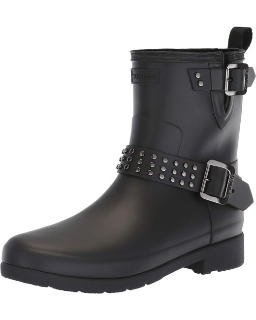 HUNTER Rubber Refined Stud Biker Rain Boots in Black - Lyst