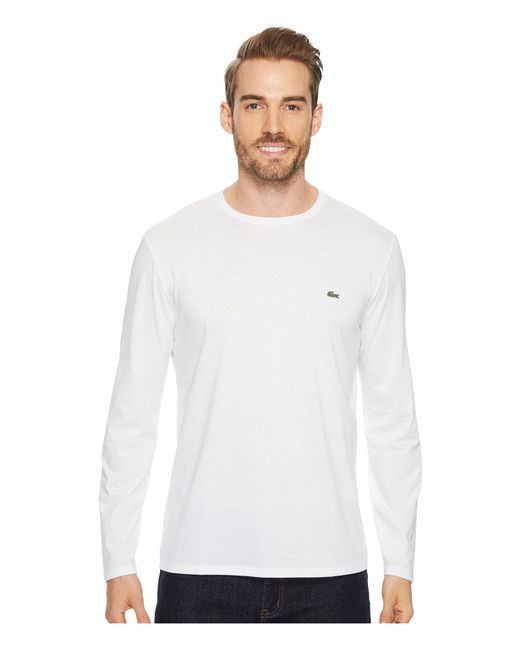Lyst - Lacoste Long Sleeve Pima Jersey Crew Neck T-shirt in White for Men