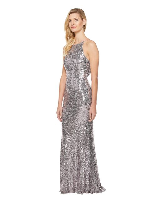 Badgley Mischka Sequin Cowl Back Halter Gown Lyst 3396