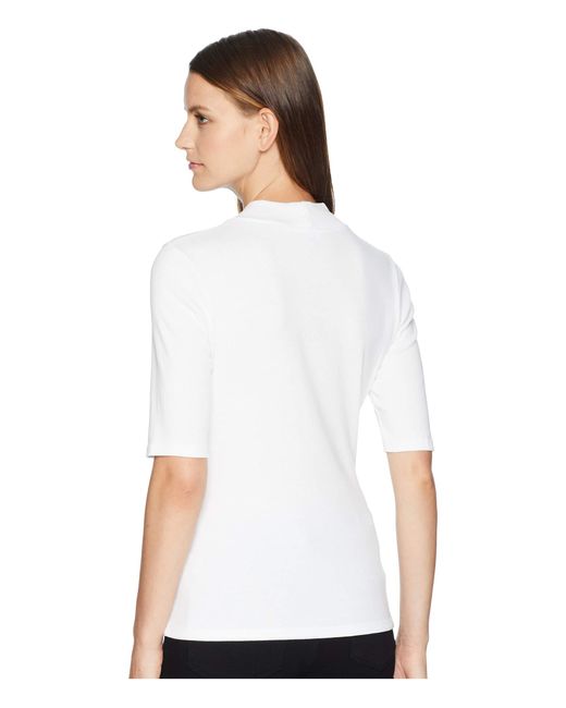 Download Lilla P Cotton Elbow Sleeve Mock Neck in White - Lyst