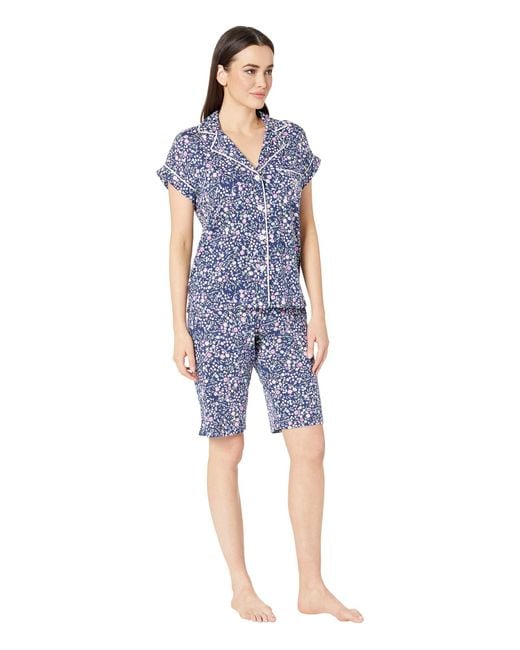 Lyst - Lauren by Ralph Lauren Notch Collar Bermuda Shorts Pajama Set ...