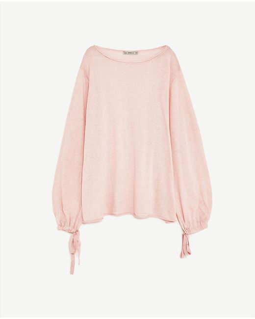 Zara Sweater With Balloon Sleeves in Pink Lyst