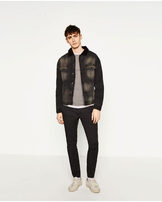 Zara Oversized Denim Jacket in Black for Men | Lyst