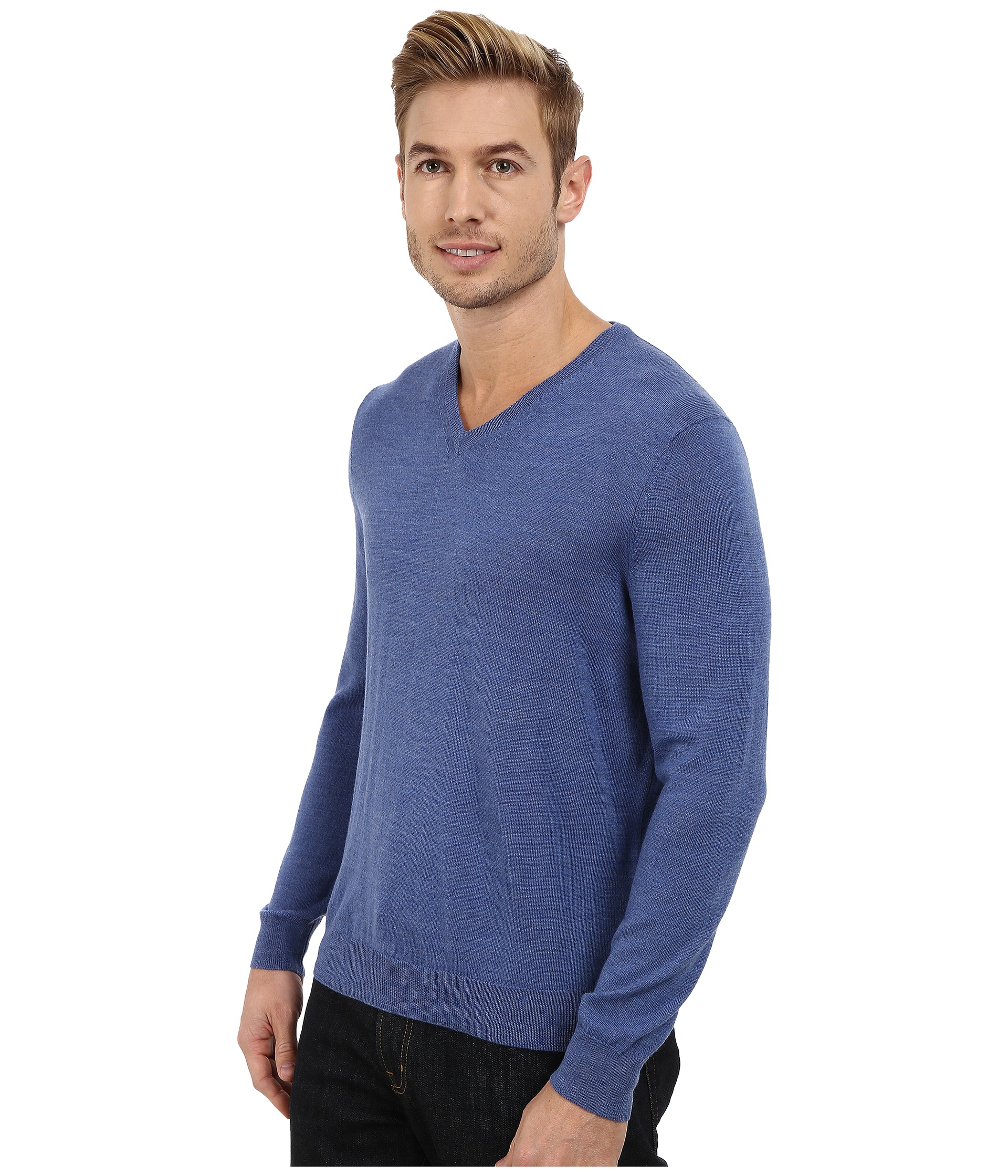 Calvin klein Solid Merino V-neck Sweater in Blue for Men | Lyst