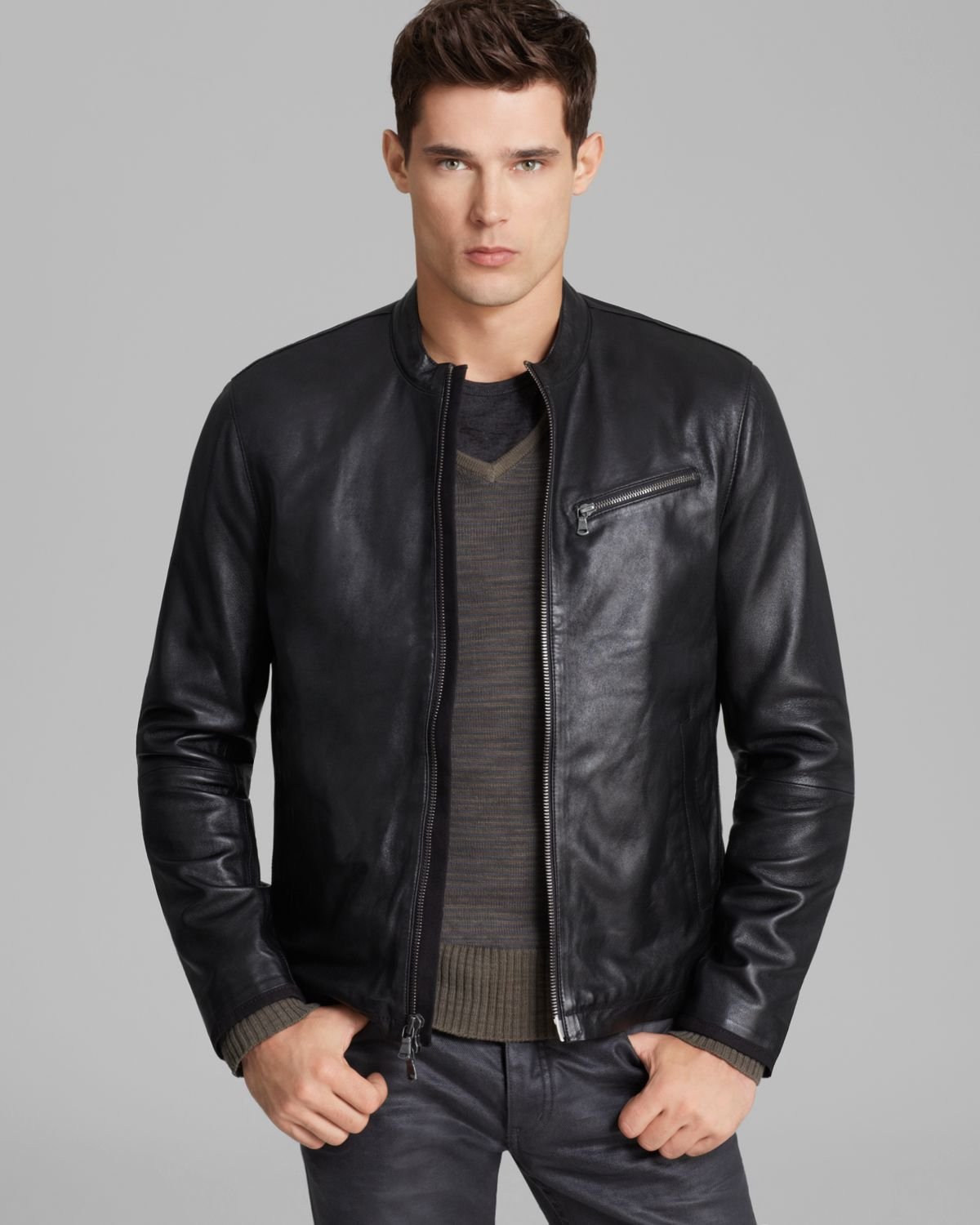 John Varvatos Usa Denimstyle Leather Jacket in Black for Men | Lyst