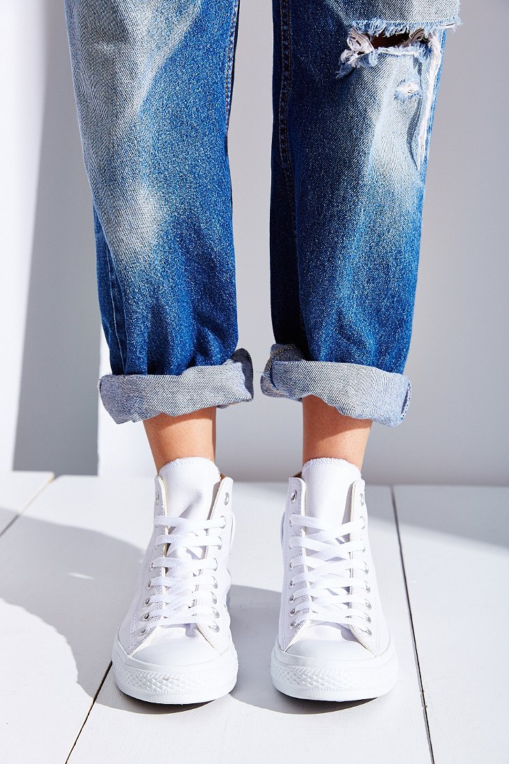 converse all white leather high tops
