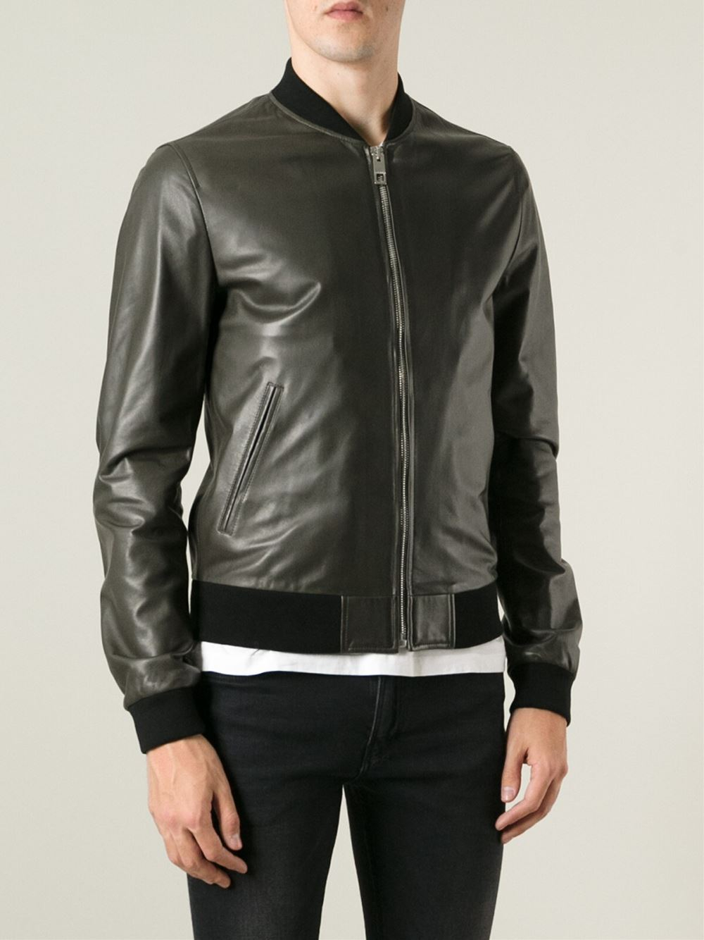 Dolce & gabbana Leather Bomber Jacket in Green for Men | Lyst