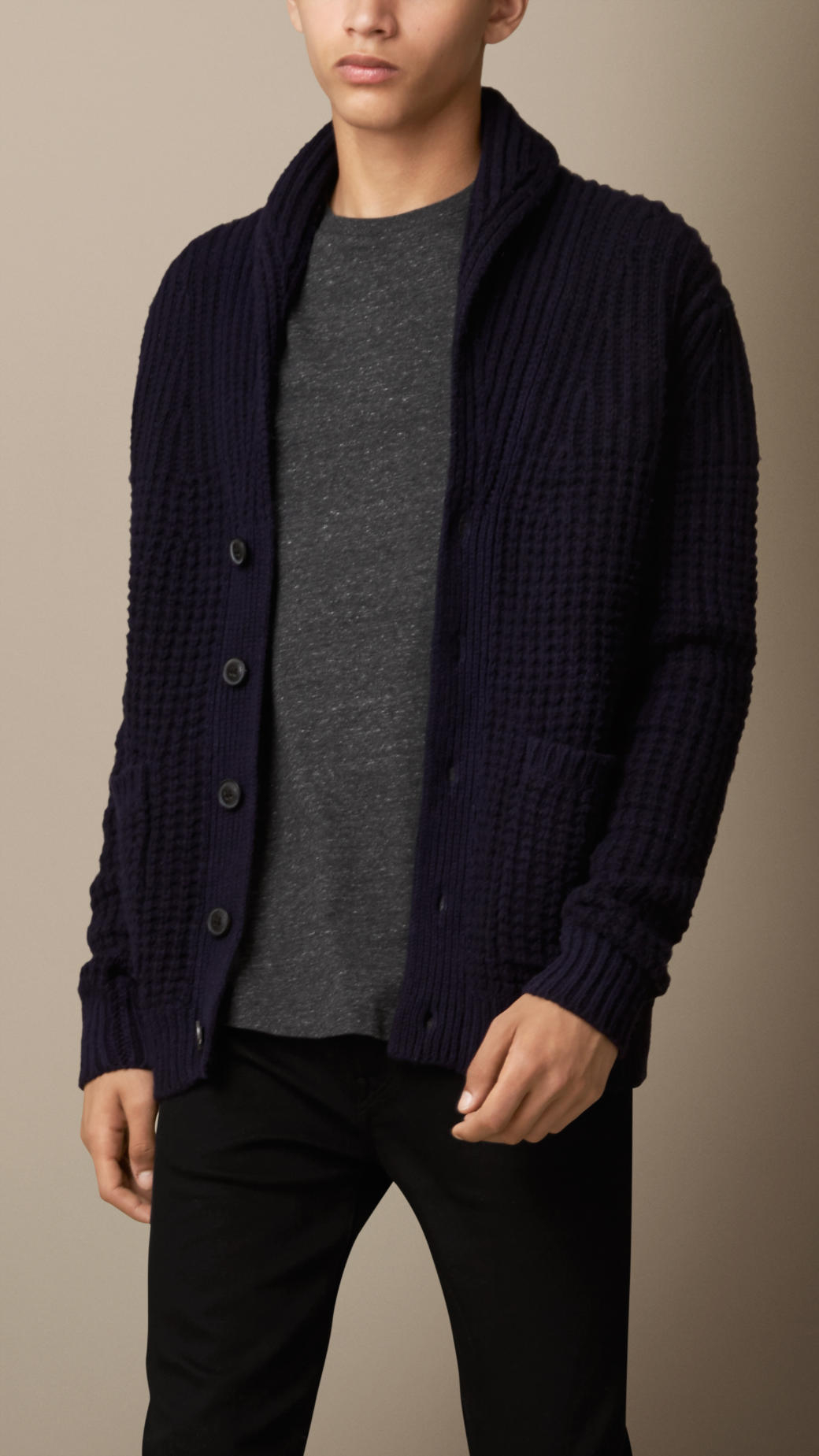 Lyst - Burberry Shawl Collar Wool Cashmere Cardigan in Blue for Men