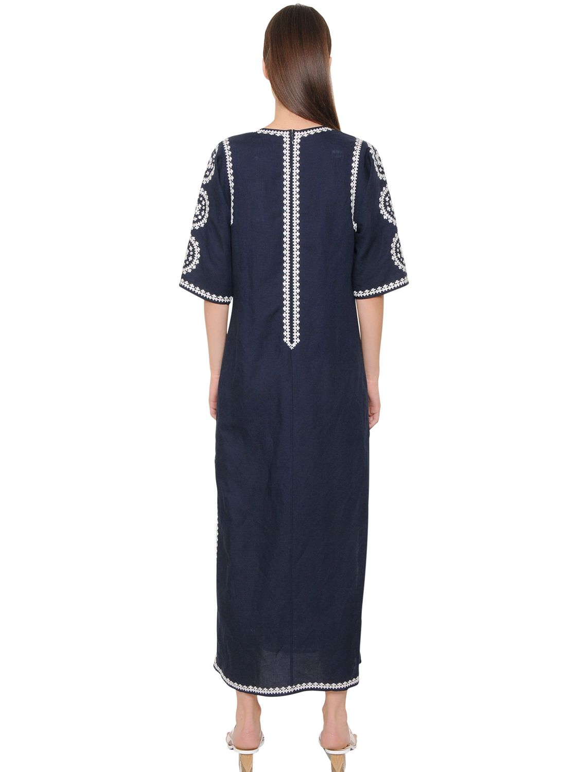 Tory burch Embroidered Tunic Dress in Blue (NAVY/IVORY) | Lyst