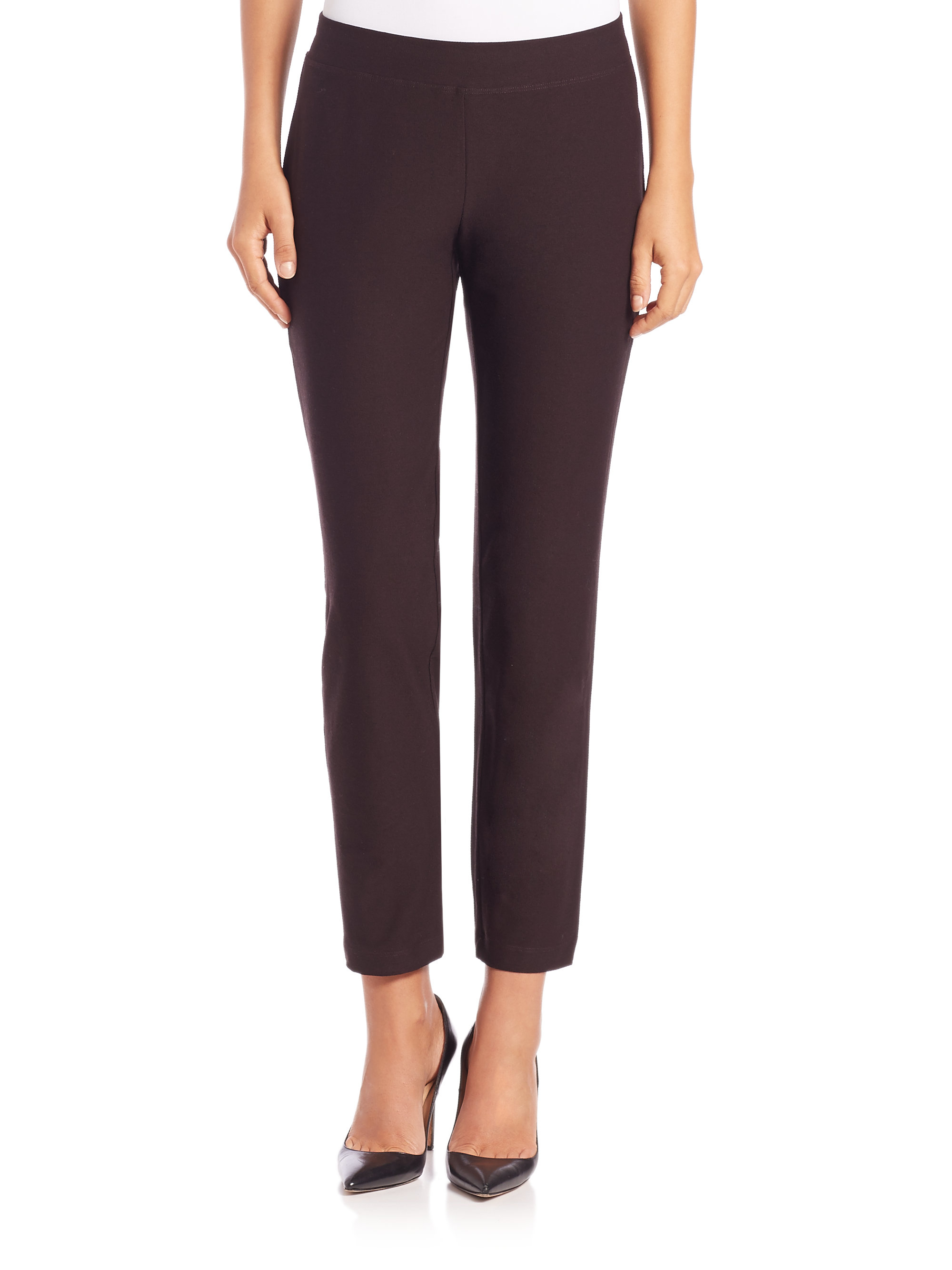 Eileen fisher Slim Stretch Crepe Pants in Brown | Lyst