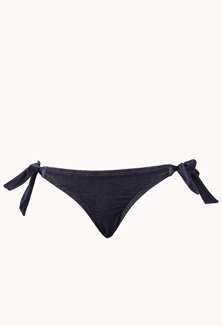 Lyst Forever 21 Denim Sidetie Bikini Bottom in Blue