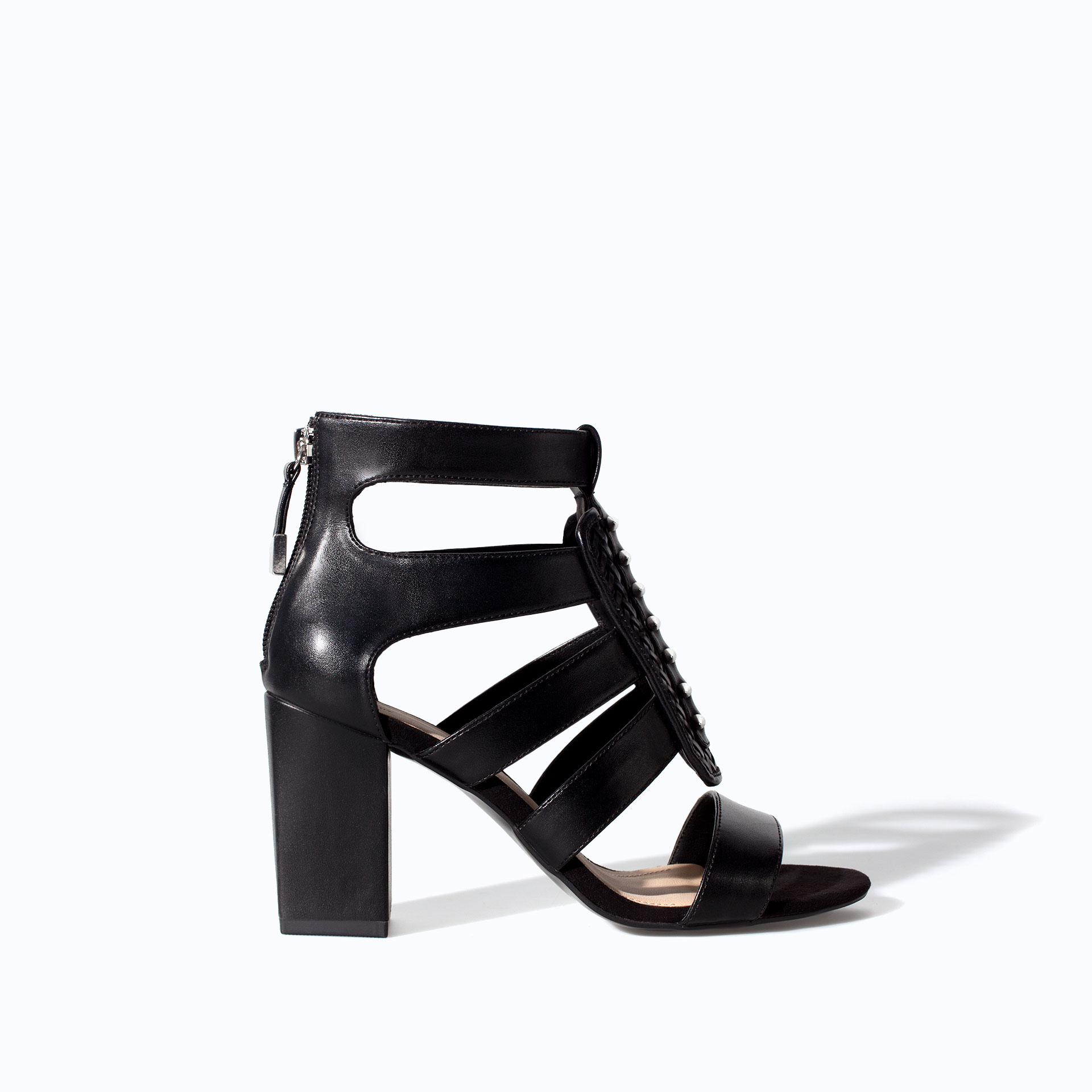 Zara High Heel Strappy Sandal With Metal Pins in Black | Lyst