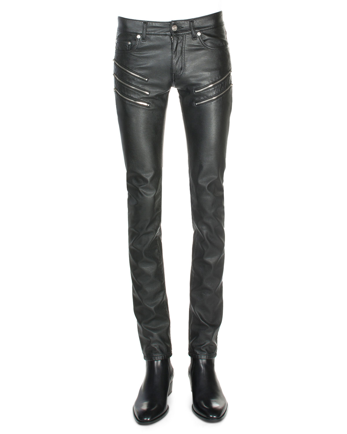 Saint laurent Faux-leather Skinny Jeans in Black for Men | Lyst