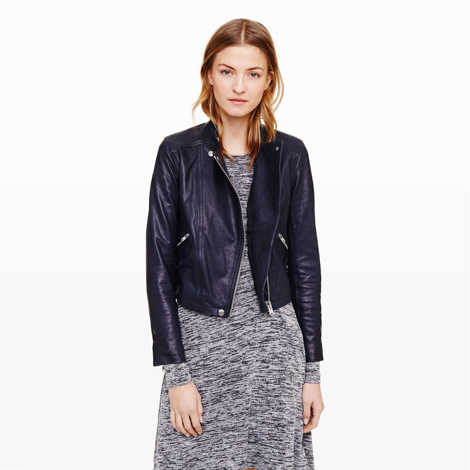 Club Monaco Jayda Leather Jacket In Blue Lyst Gallery