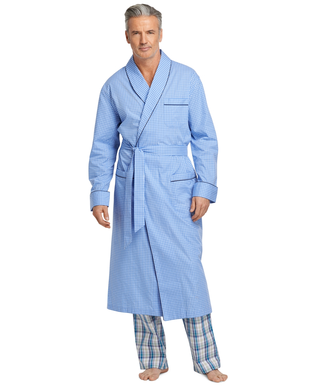 Brooks brothers Ground Tattersall Broadcloth Robe in Blue for Men Lyst