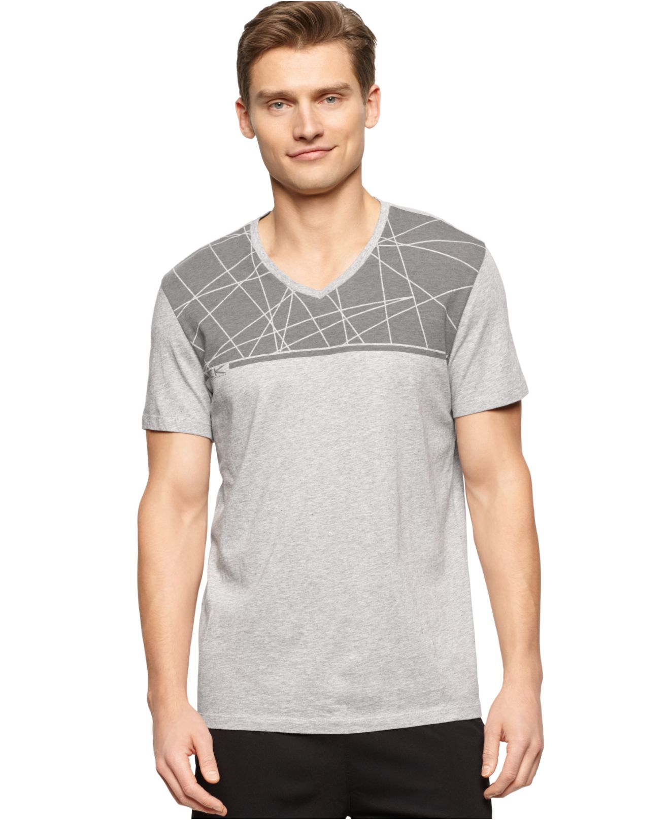 Lyst - Calvin Klein Performance Geo-line Yoke-print T-shirt in Gray for Men