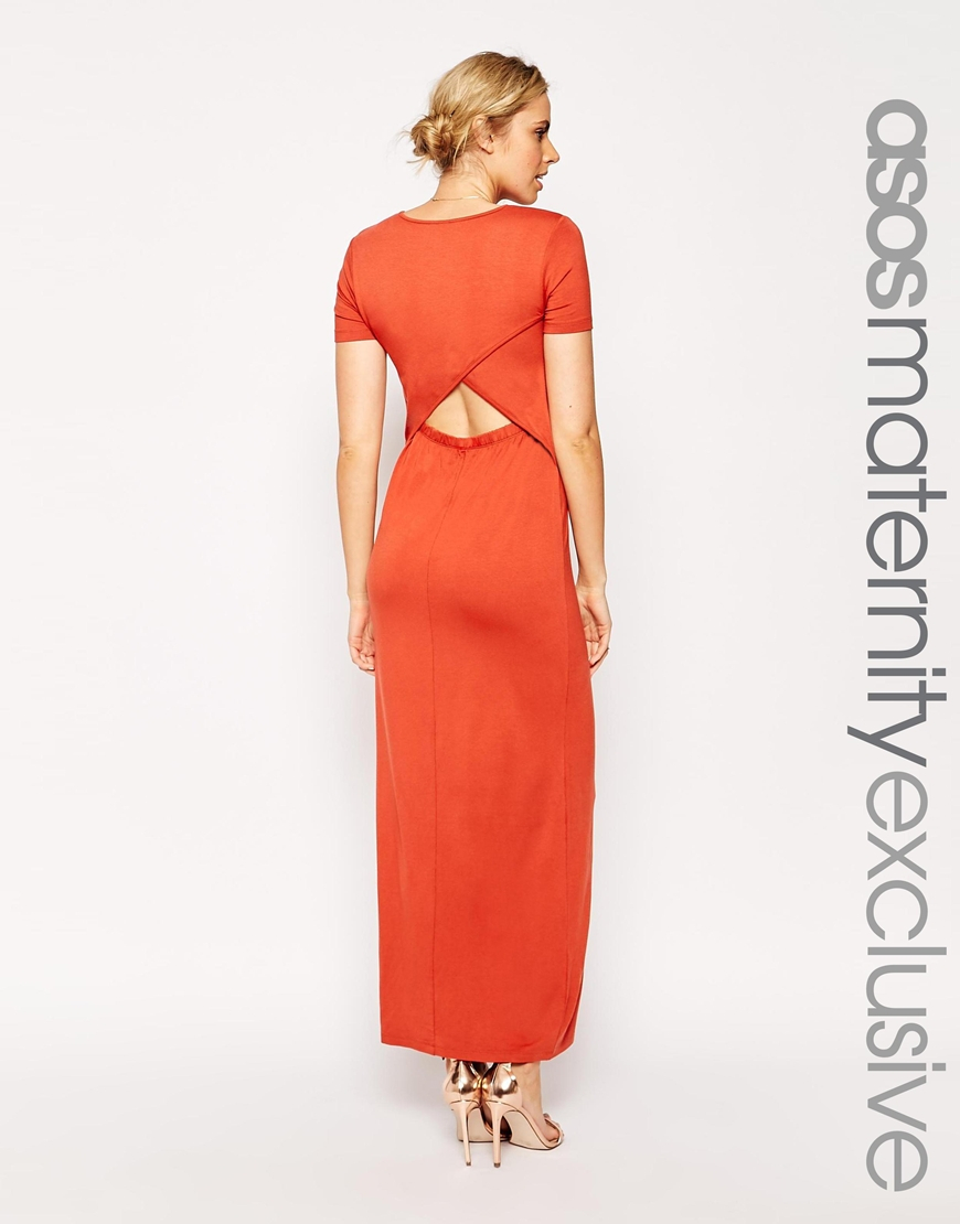 orange maternity maxi dress