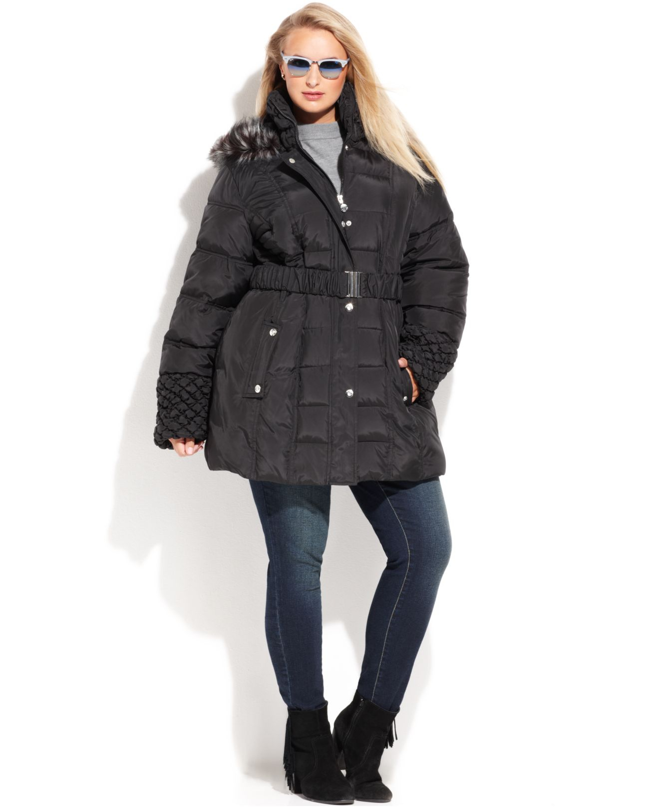 Lyst - Betsey Johnson Plus Size Faux-Fur-Trim Hooded ...