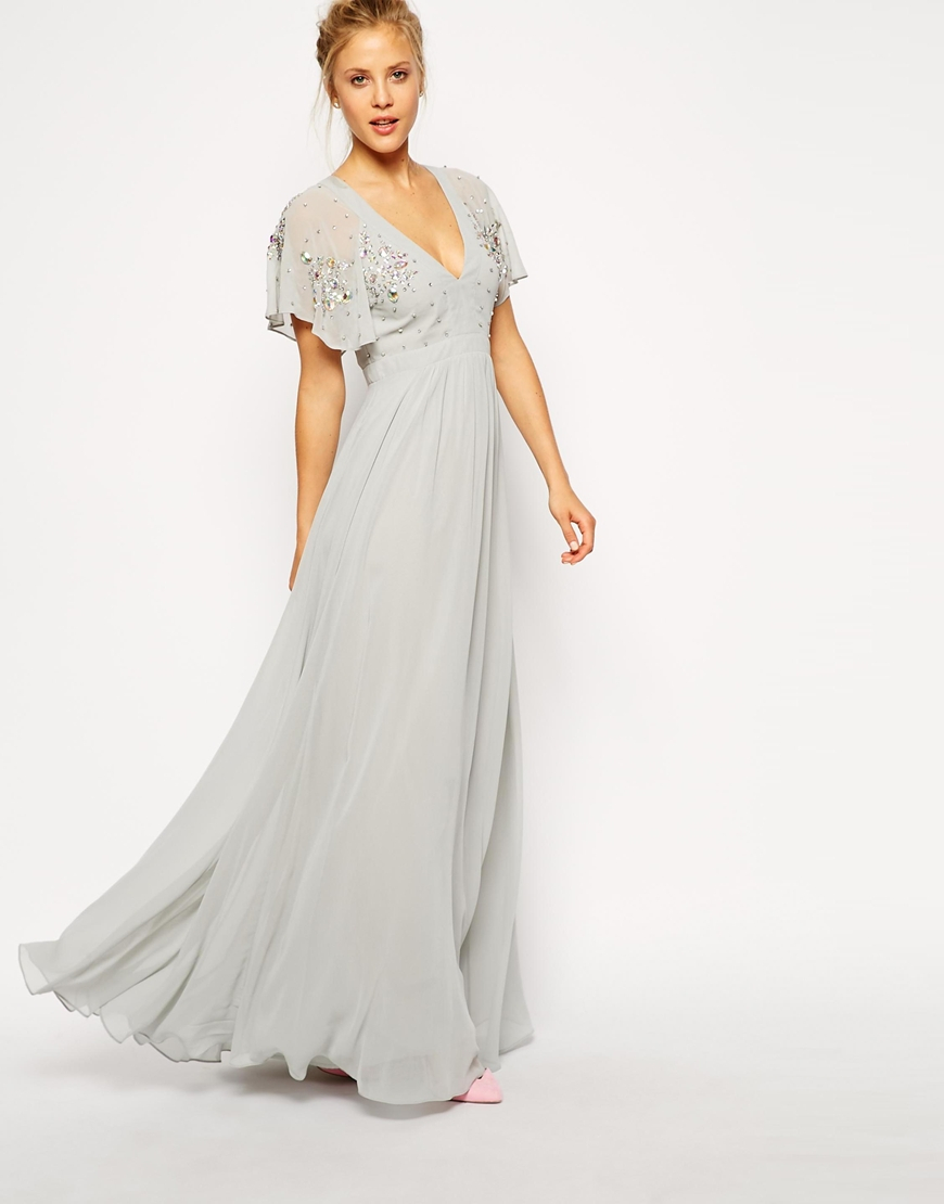asos edition embroidered flutter sleeve maxi wedding dress online