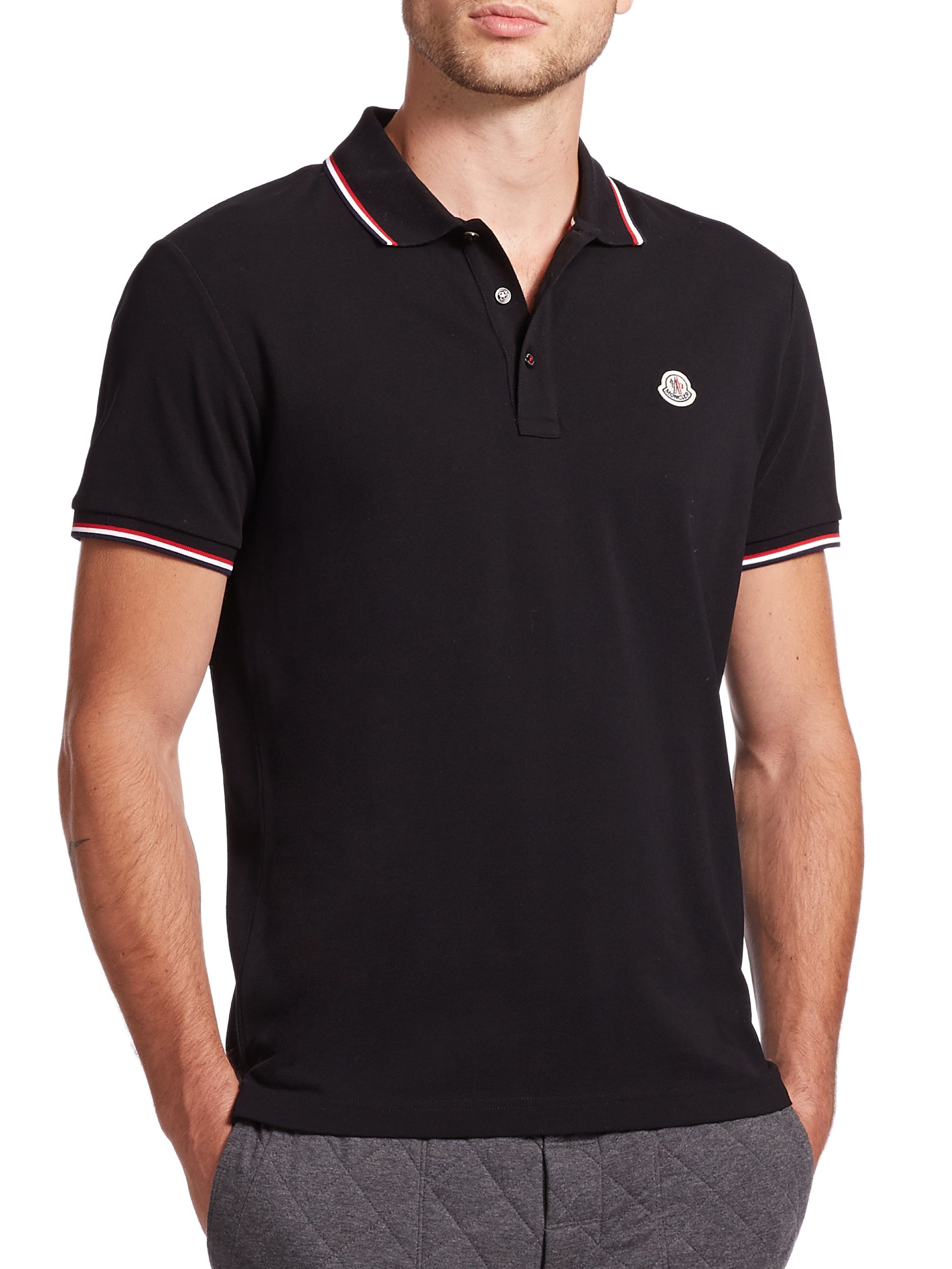 Moncler Maglia Tipped Polo in Black for Men | Lyst