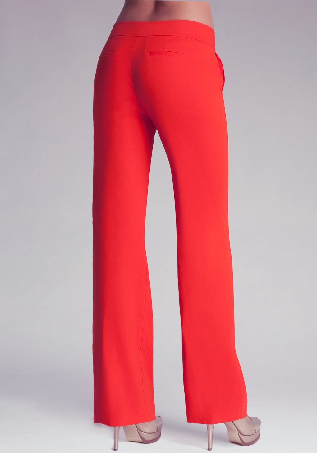 red straight leg trousers