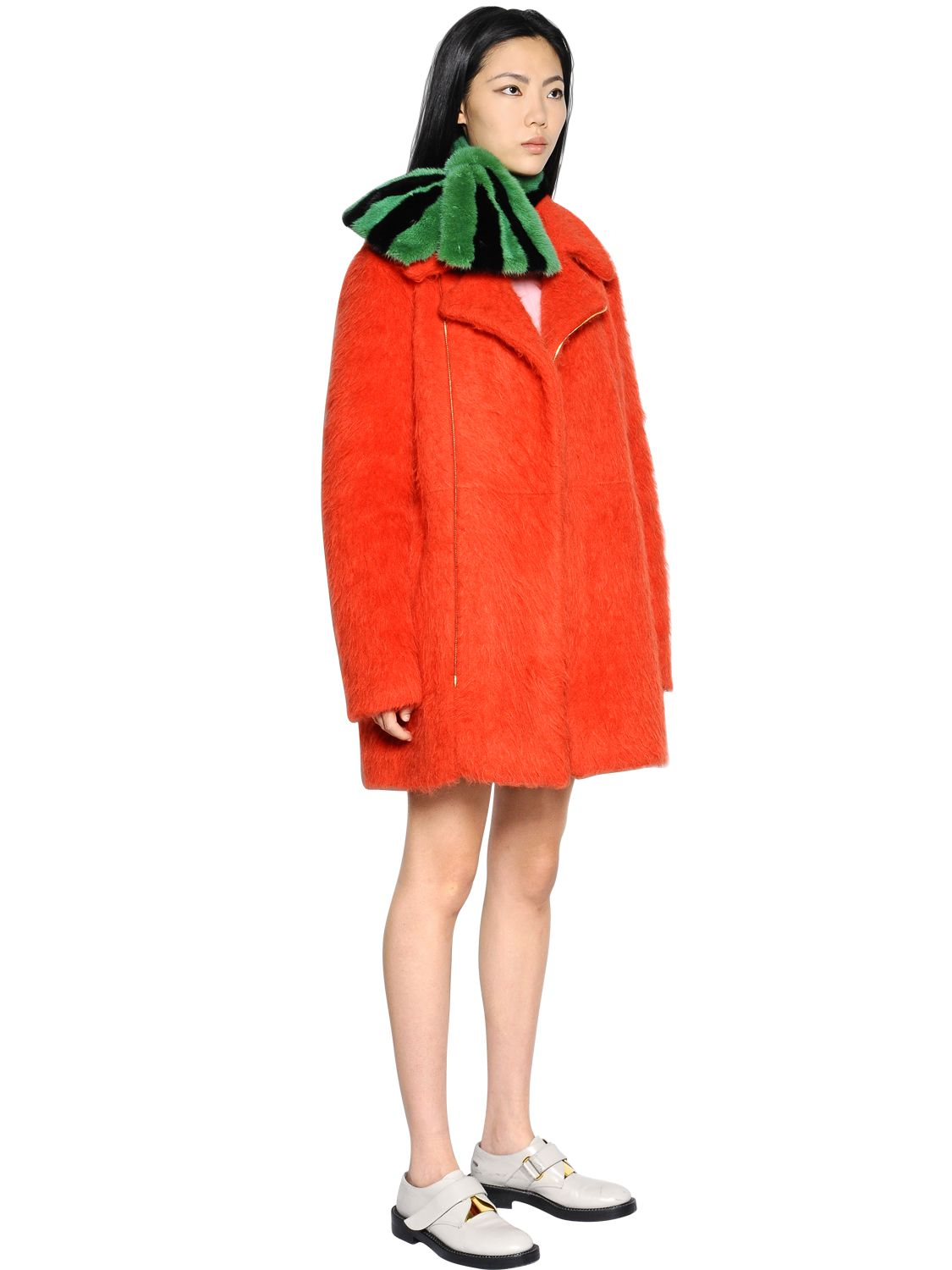 Lyst - Marni Brushed Wool Blend Coat in Orange