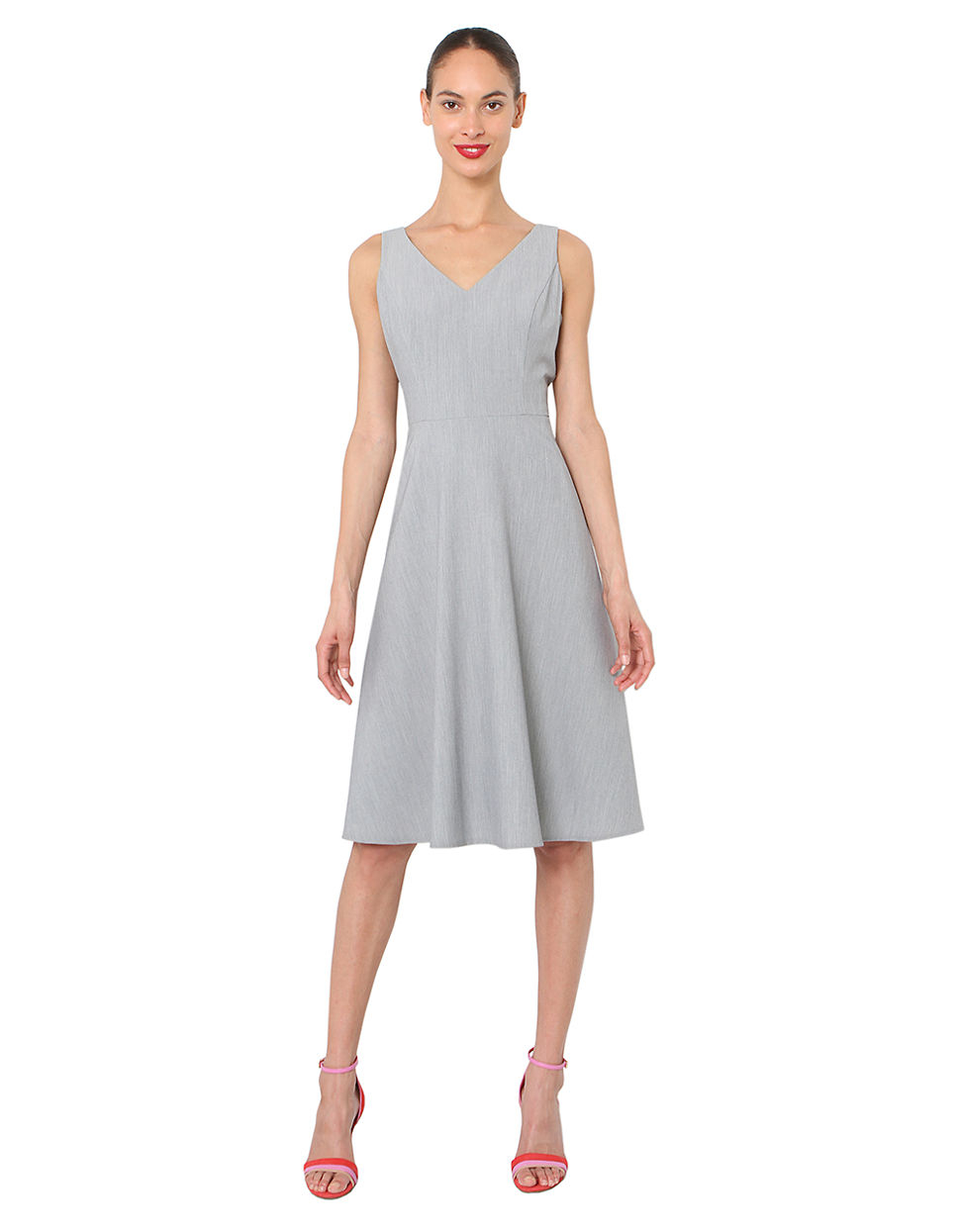 Isaac mizrahi new york V Neck Fit And Flare Dress in Gray | Lyst