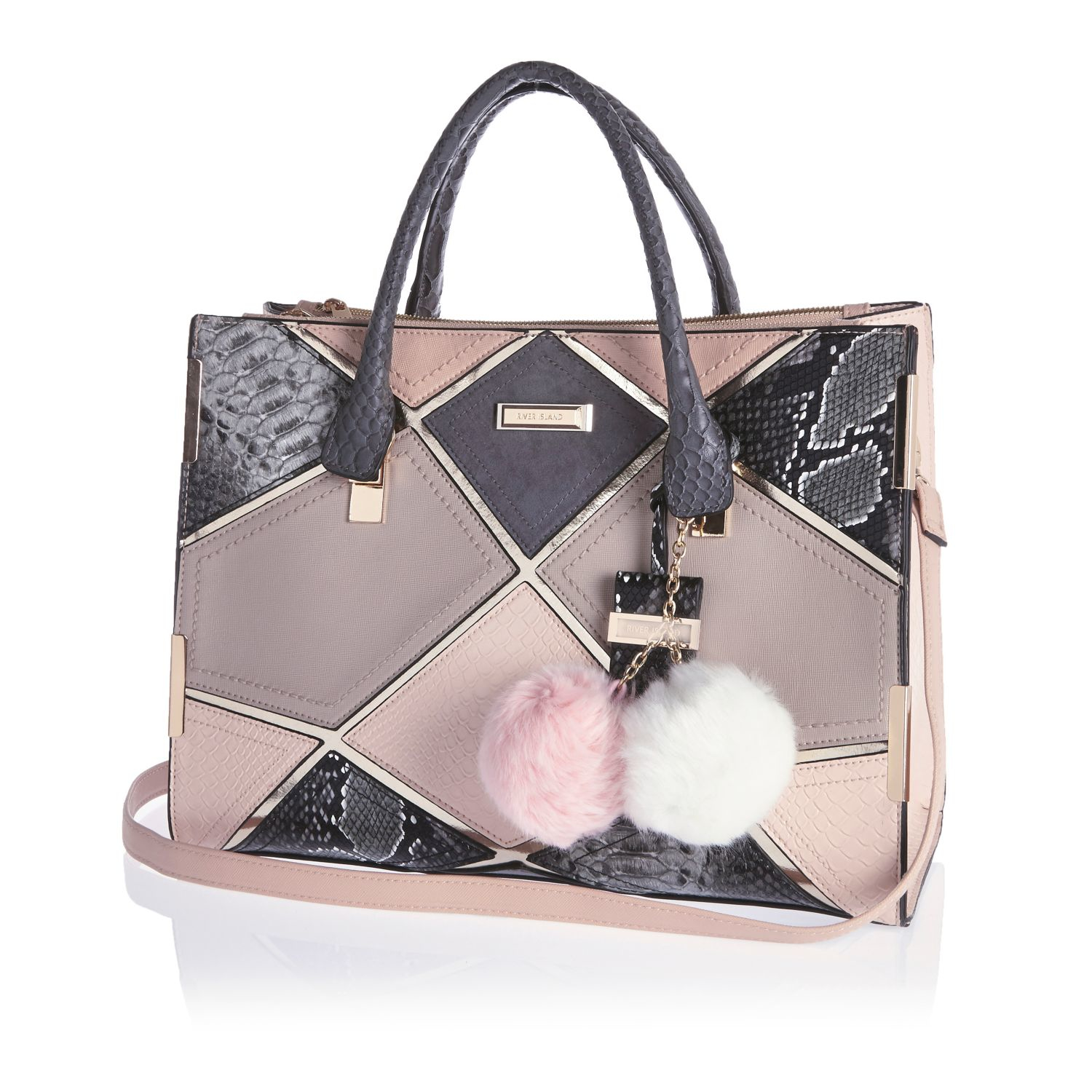 River Island Patchwork Faux Leather Tote In Gray Lyst Gallery