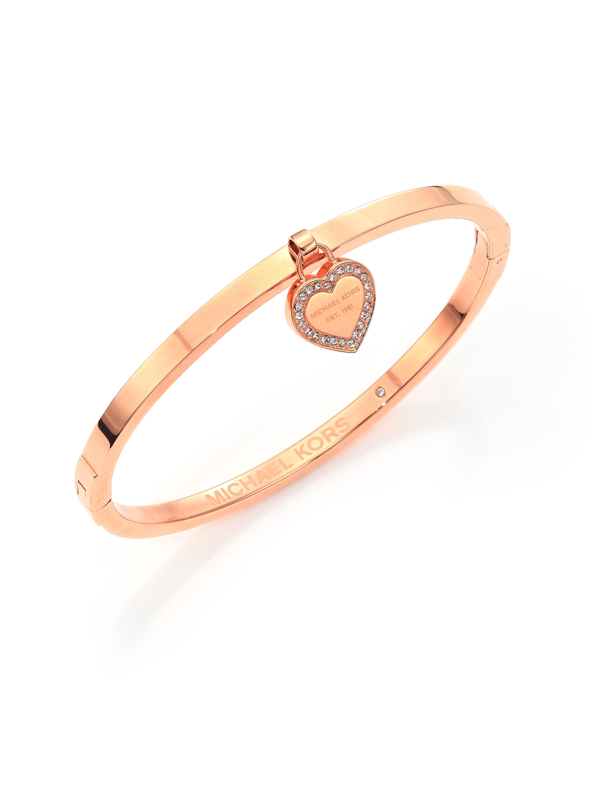 Michael kors Heritage Logo Heart Charm Bangle Bracelet/rose Goldtone in ...