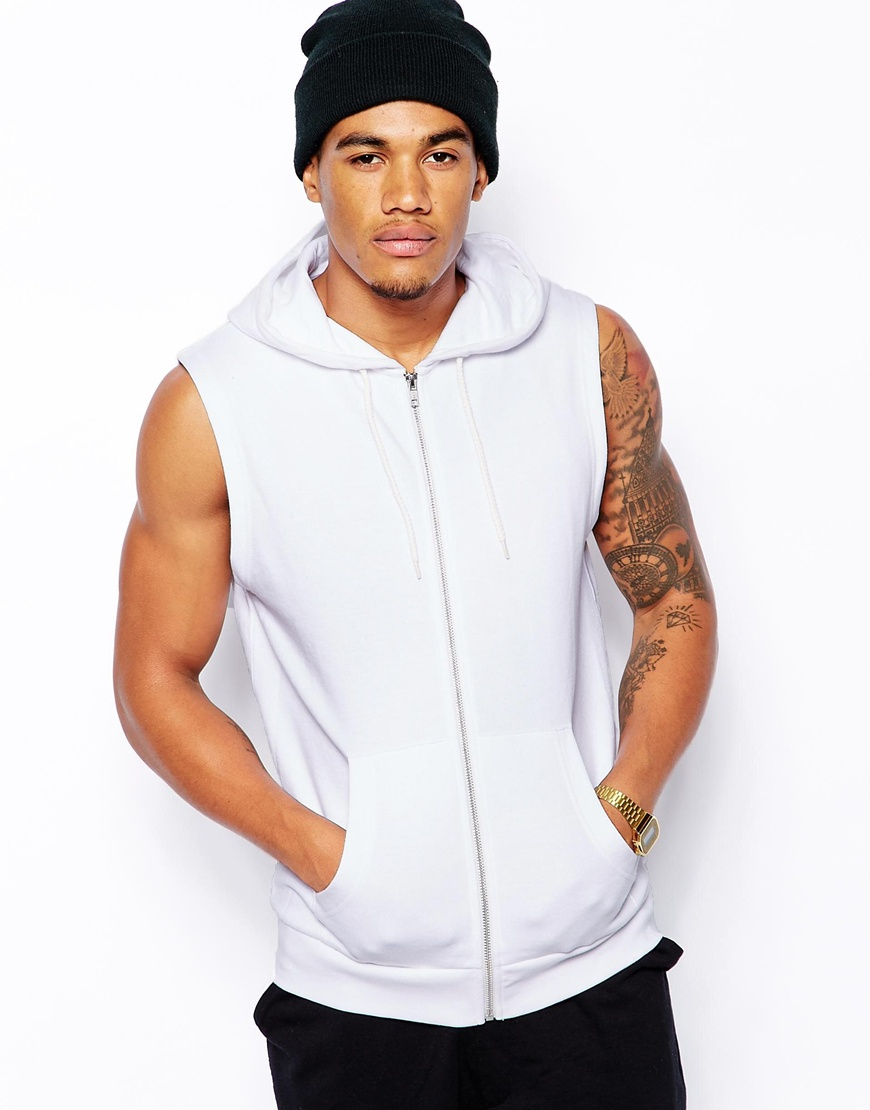 white sleeveless hoodie