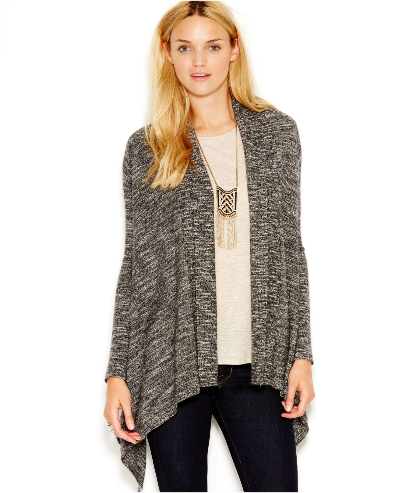 Lyst - Lucky Brand Lucky Brand Marled Draped Cardigan in Black