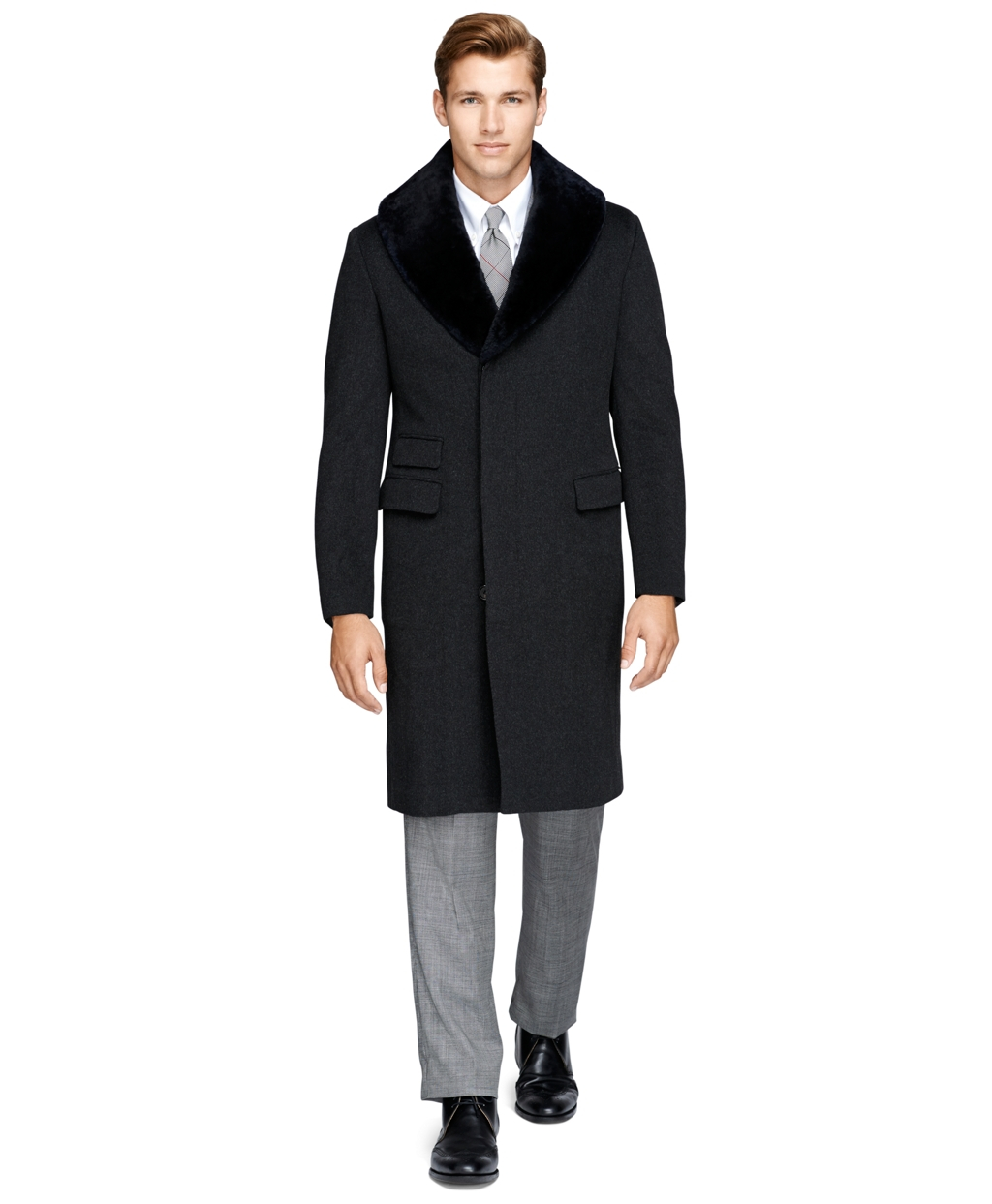Brooks brothers Shearling Collar Chesterfield Coat in Gray for Men ...