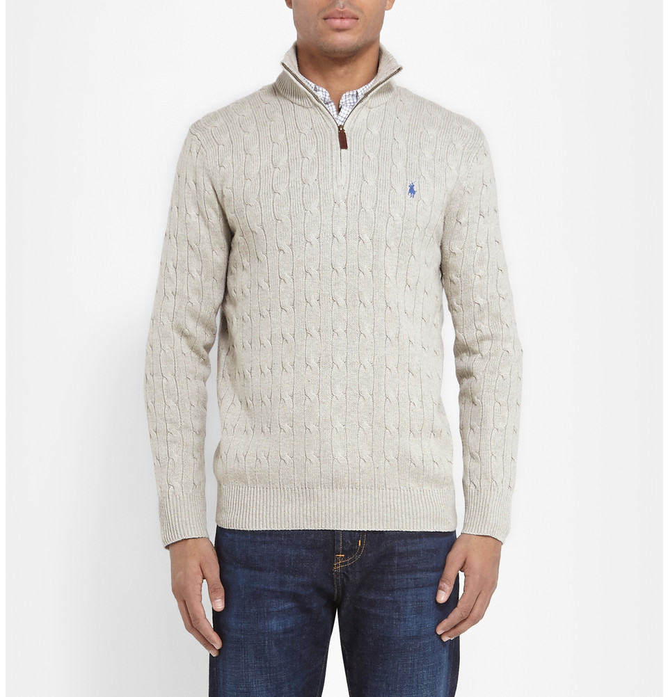 Polo ralph lauren Half-Zip Cable-Knit Tussah Silk Sweater in Gray for ...