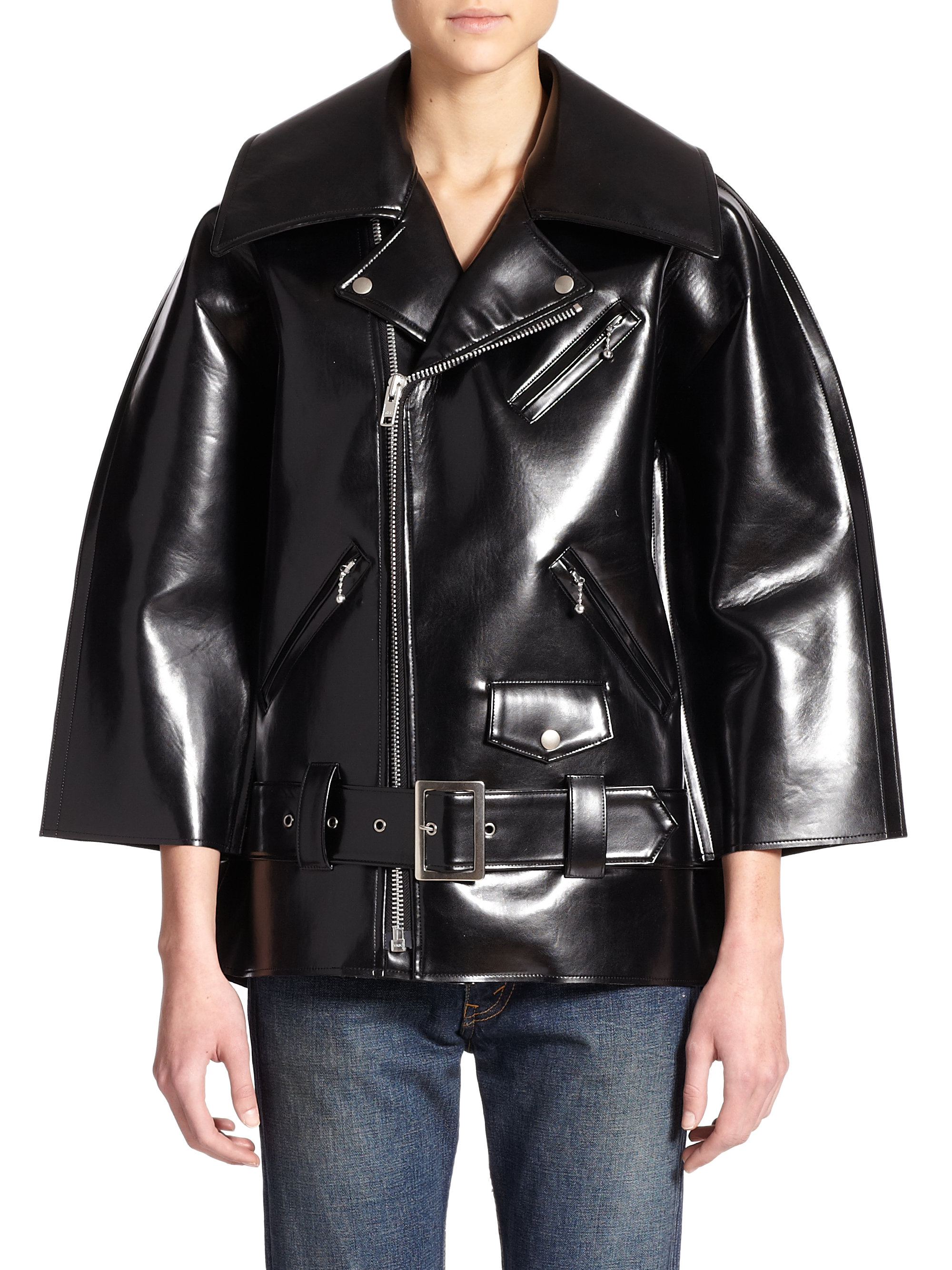 Lyst Junya Watanabe Patent Faux Leather Biker Jacket In Black Gallery