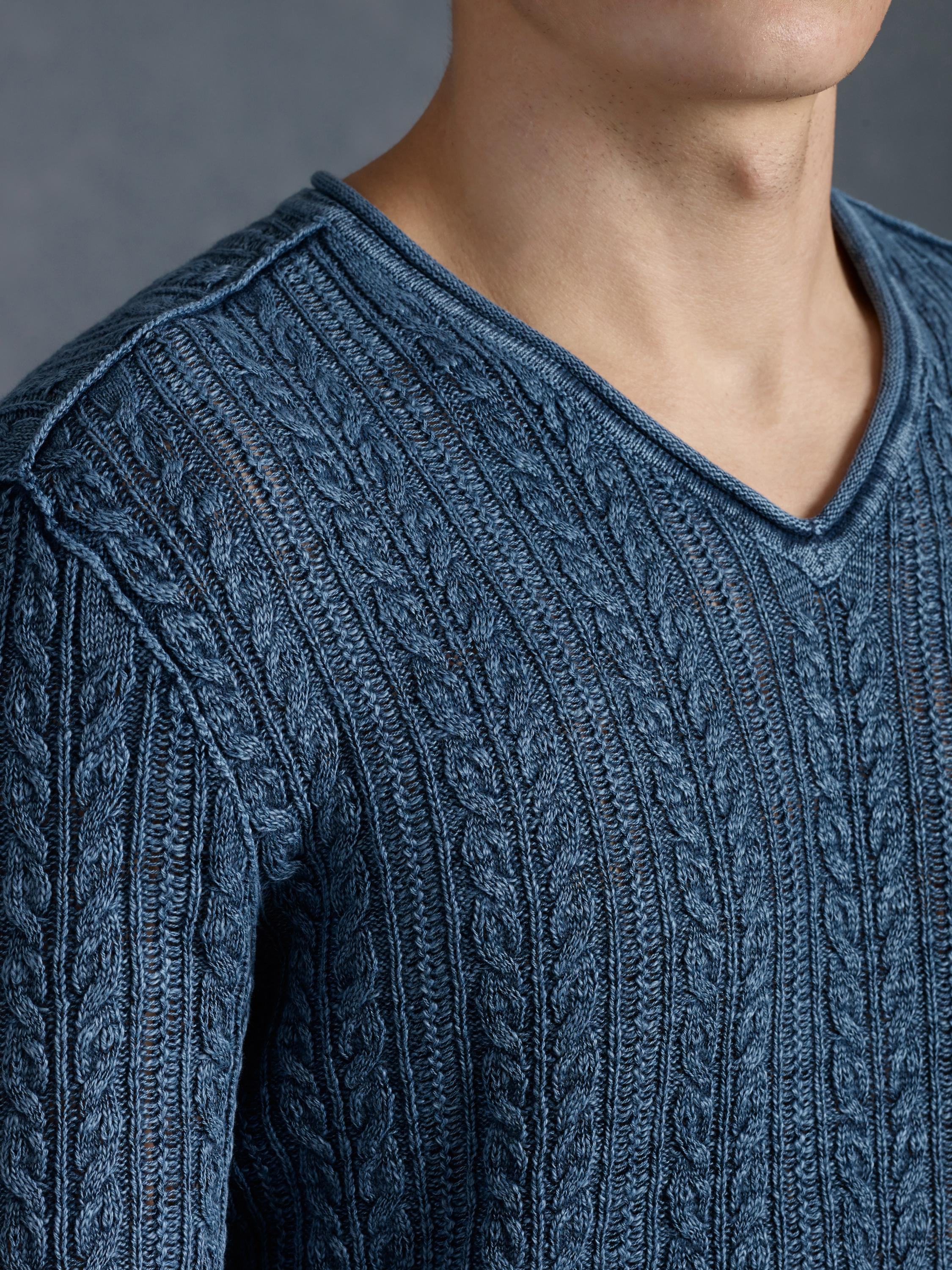 Lyst John Varvatos VNeck Cable Knit Sweater in Blue for Men
