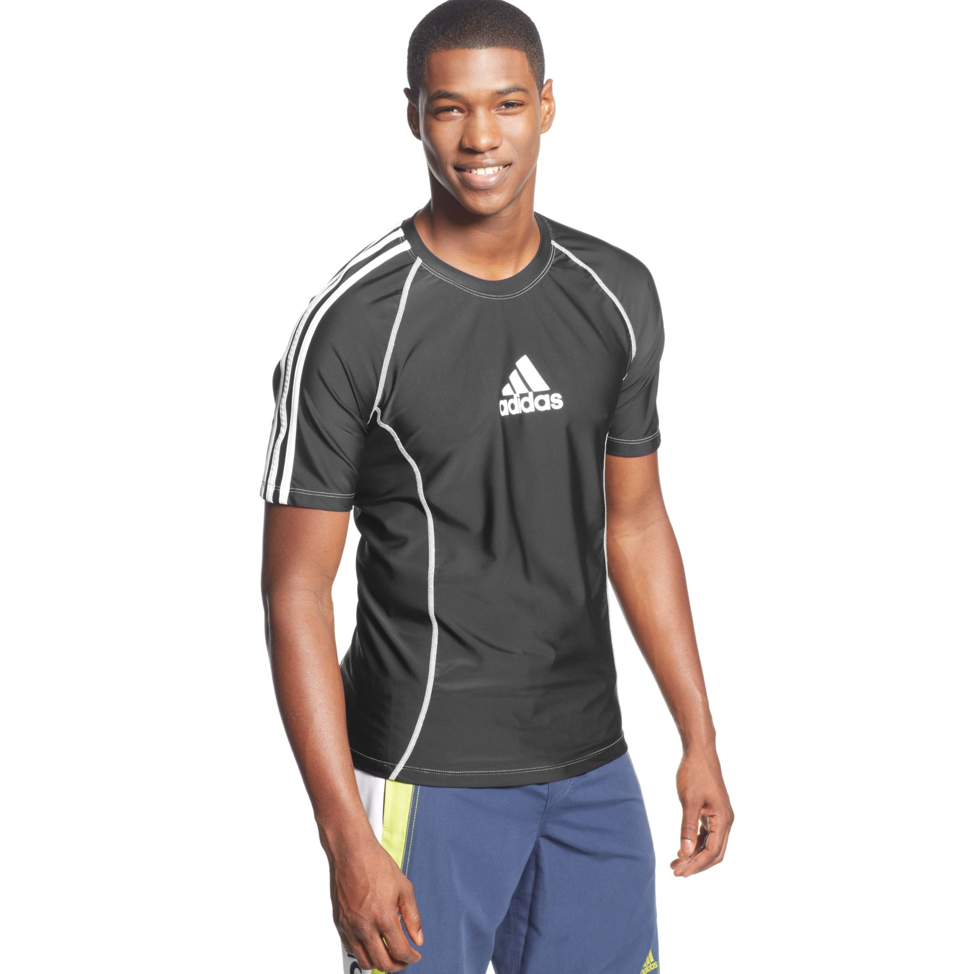 Adidas Short Sleeve Logo Rash Guard in White for Men (Black/White) | Lyst