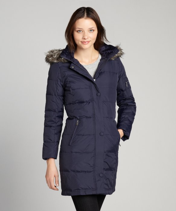 Lyst - Dkny Midnight Blue Quilted Down Filled Fur Trimmed Belted Waist ...