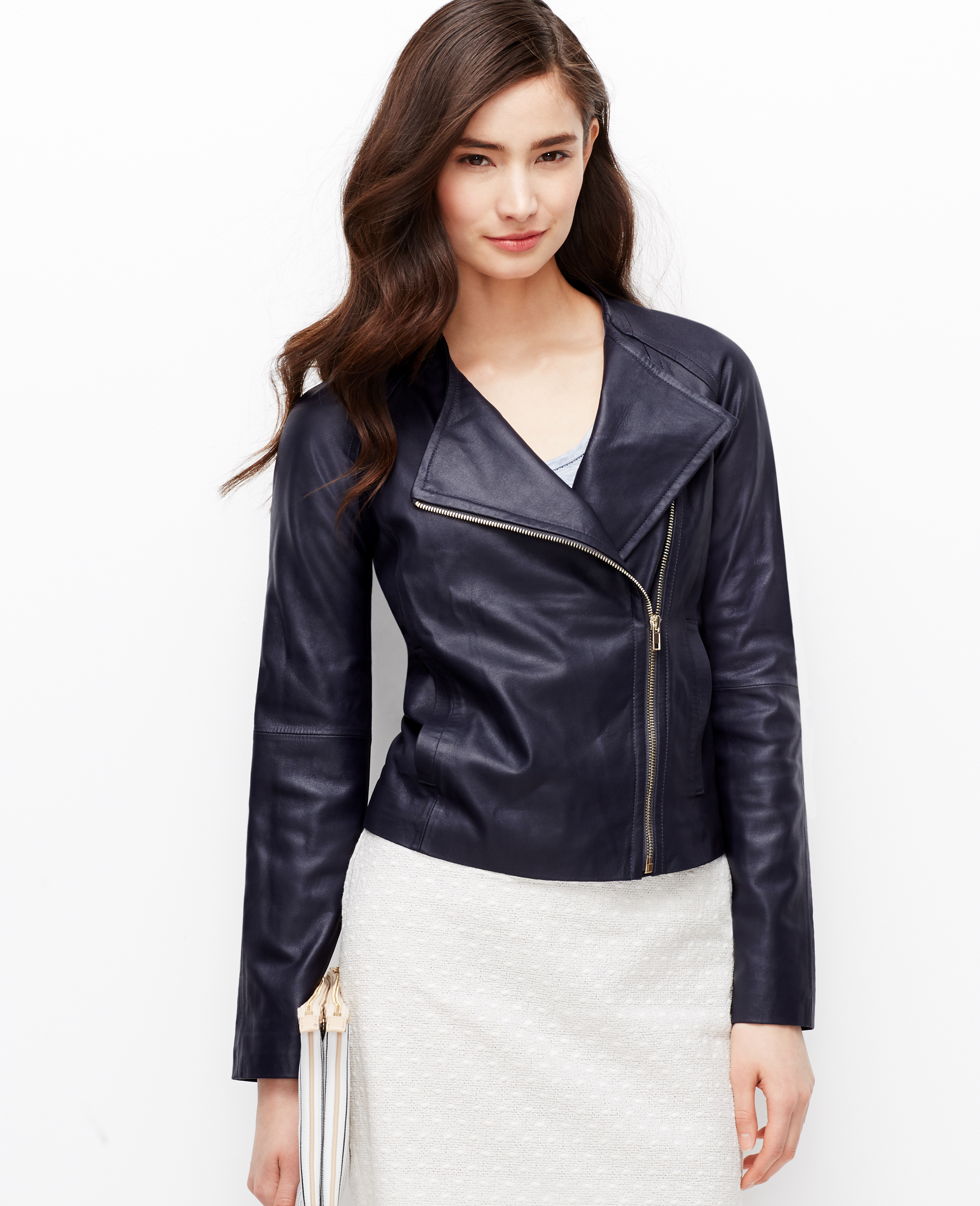 Leather Moto Jacket Petite Cairoamani Com Lyst Ann Taylor Petite Leather Moto Jacket In Blue