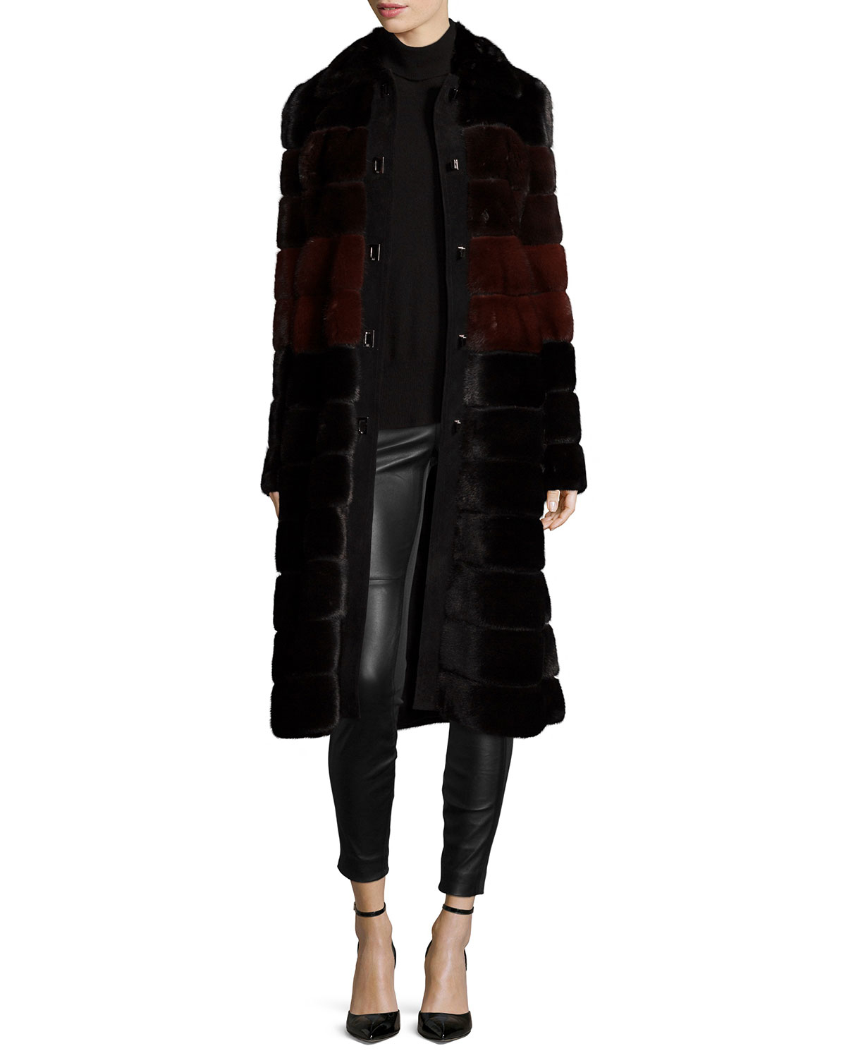 J. mendel Colorblock Horizontal-mink Fur Coat in Black | Lyst