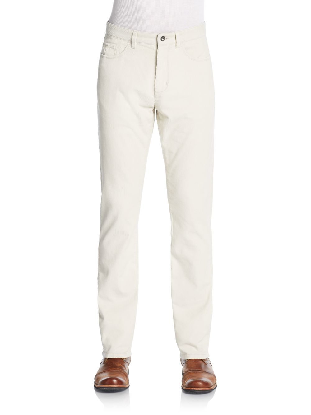 Saks fifth avenue Five-pocket Corduroy Pants in White for Men | Lyst