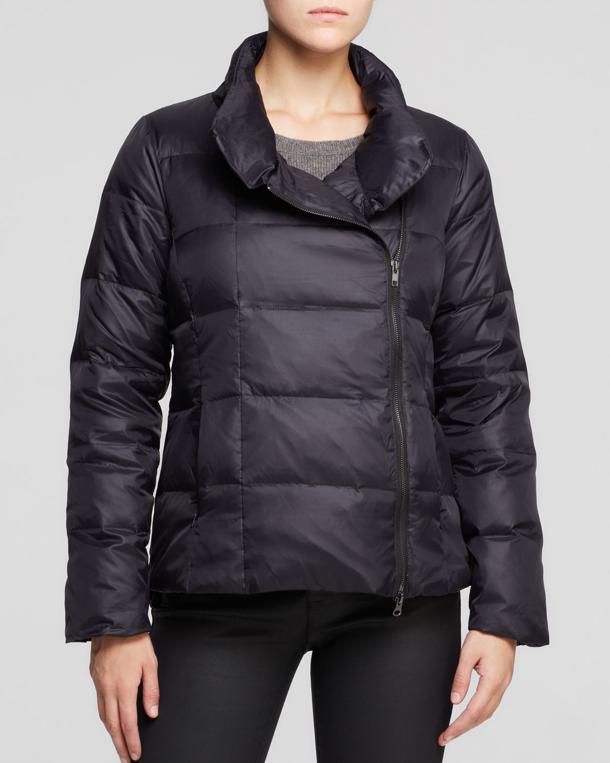 Eileen fisher Funnel Neck Puffer Coat in Black | Lyst