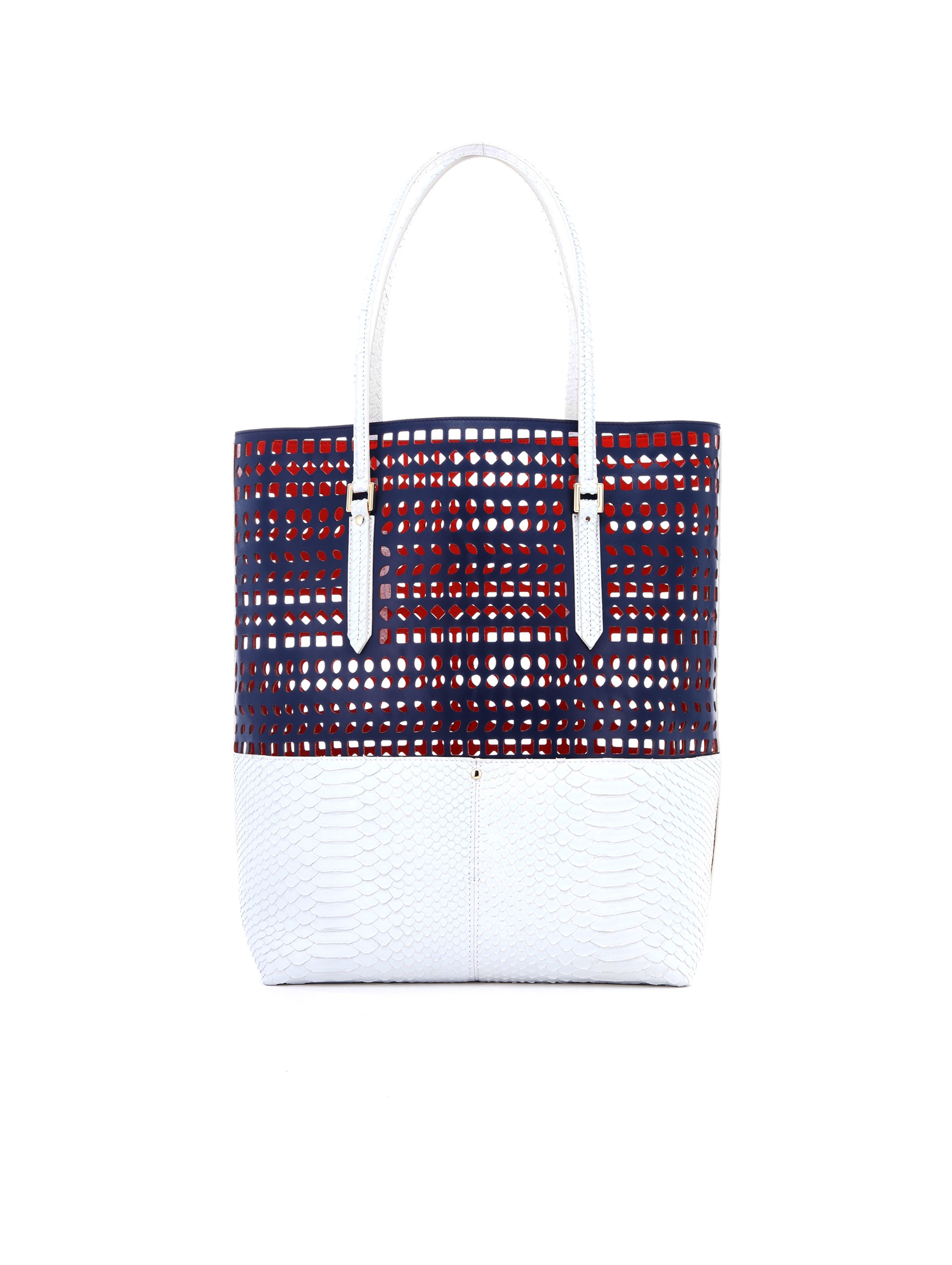 Lyst Oscar De La Renta Laser Cut Leather Python Punta Cana Tote Gallery