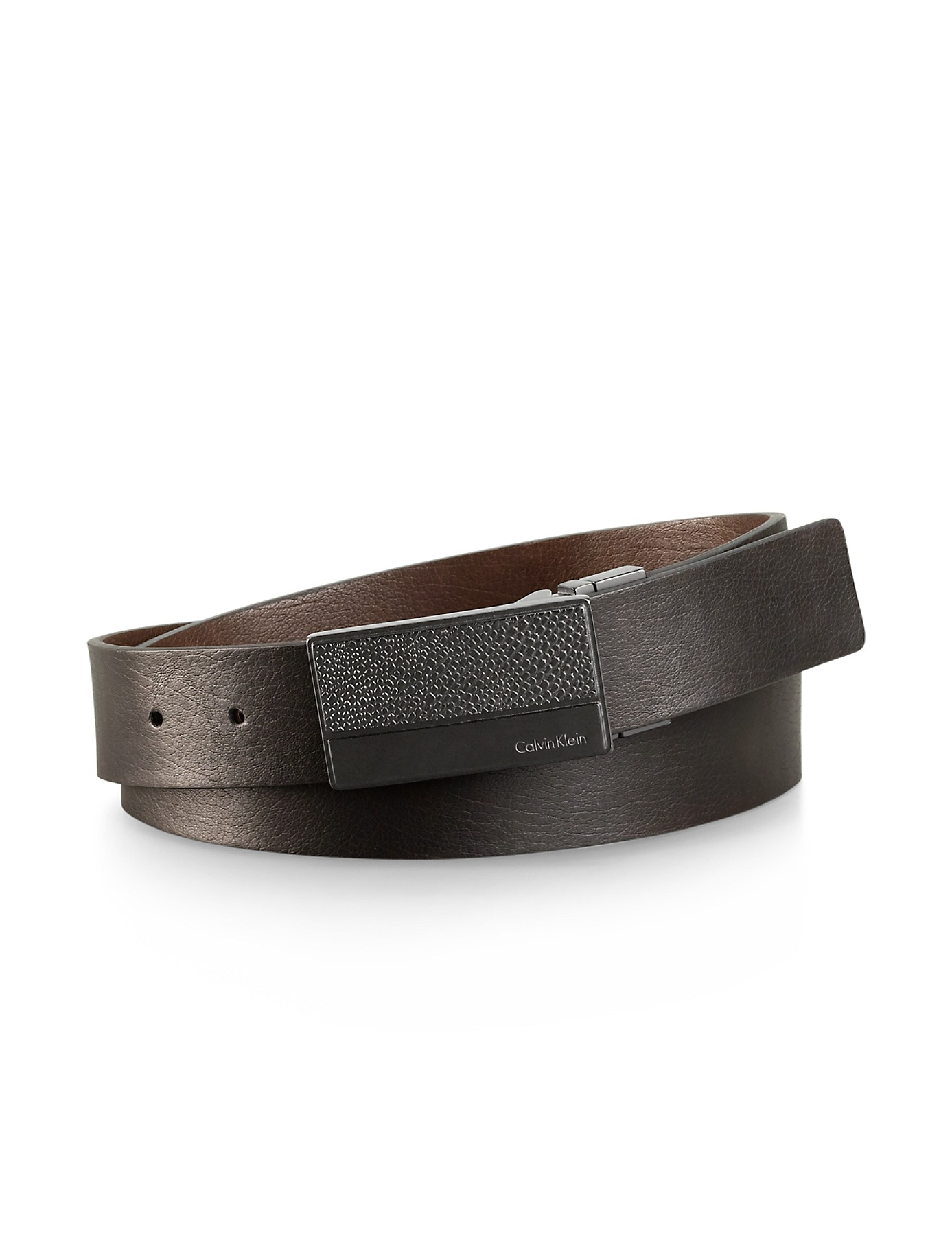 Lyst Calvin Klein Reversible Textured Leather Belt in Black for Men