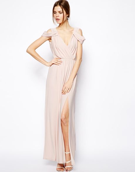 Asos Wrap Front Maxi Dress in Pink (Blush) | Lyst