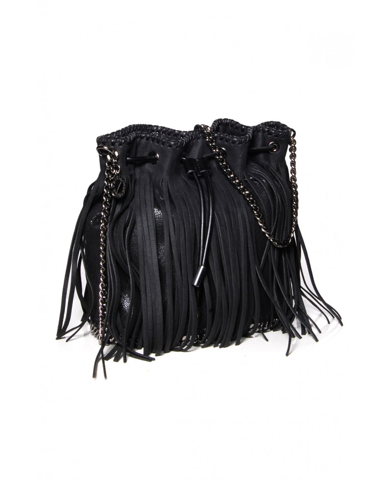 Lyst - Stella Mccartney Falabella Black Fringed Bucket Bag in Black