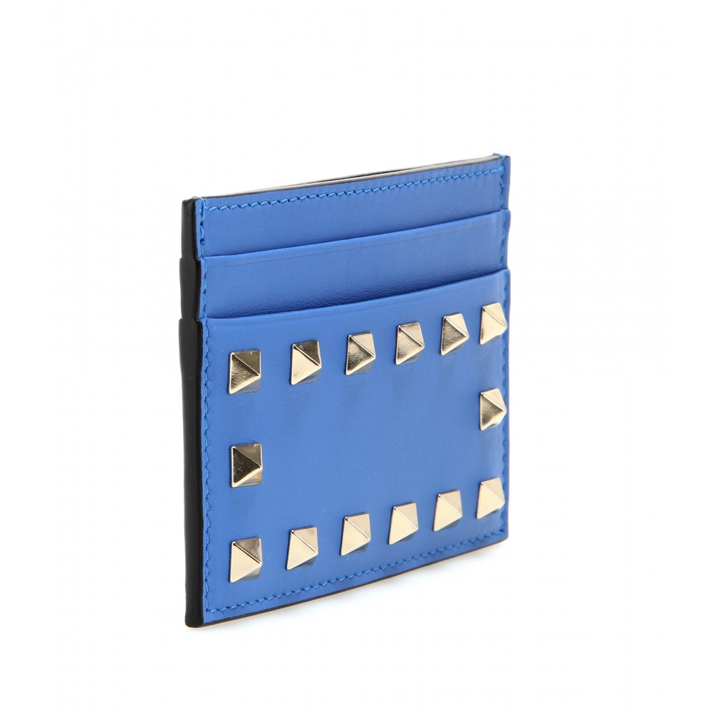 Valentino Rockstud Leather Card Holder in Blue Lyst
